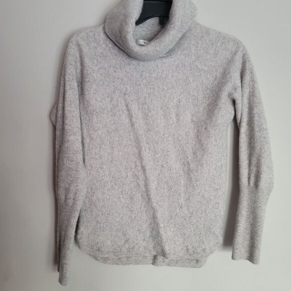 Cashmere Turtle Neck Sweater Max Studio Cream/Gray 100% 2 Ply Tunic Sz Med - Picture 1 of 13